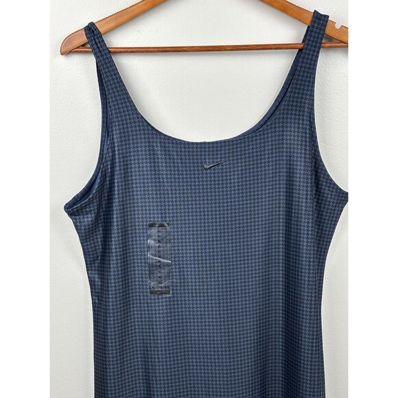 NWT Nike Navy Cami Dress XL Houndstooth Pattern Long Tight Fit  New Move To Zero - Picture 1 of 11